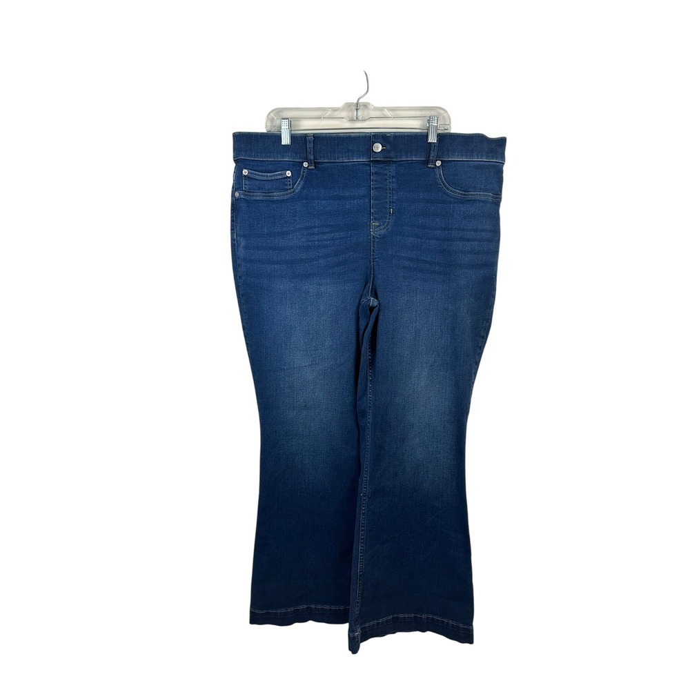 Spanx Flare Jeans Womens 2X Blue Excellent Dark Wash Stretch Pull On 3186